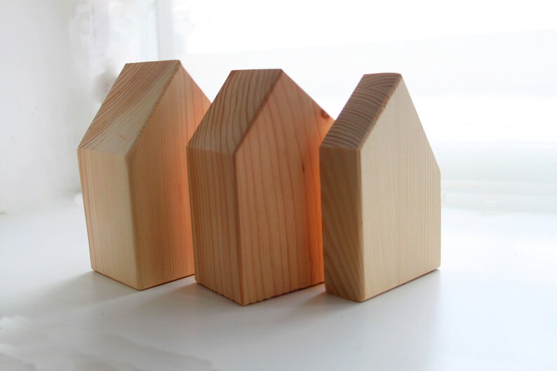 Set of 3 Unfinished Wooden House wooden block houses Etsy