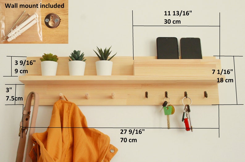 Entryway Organizer With Shelf Key Holder for Wall Etsy