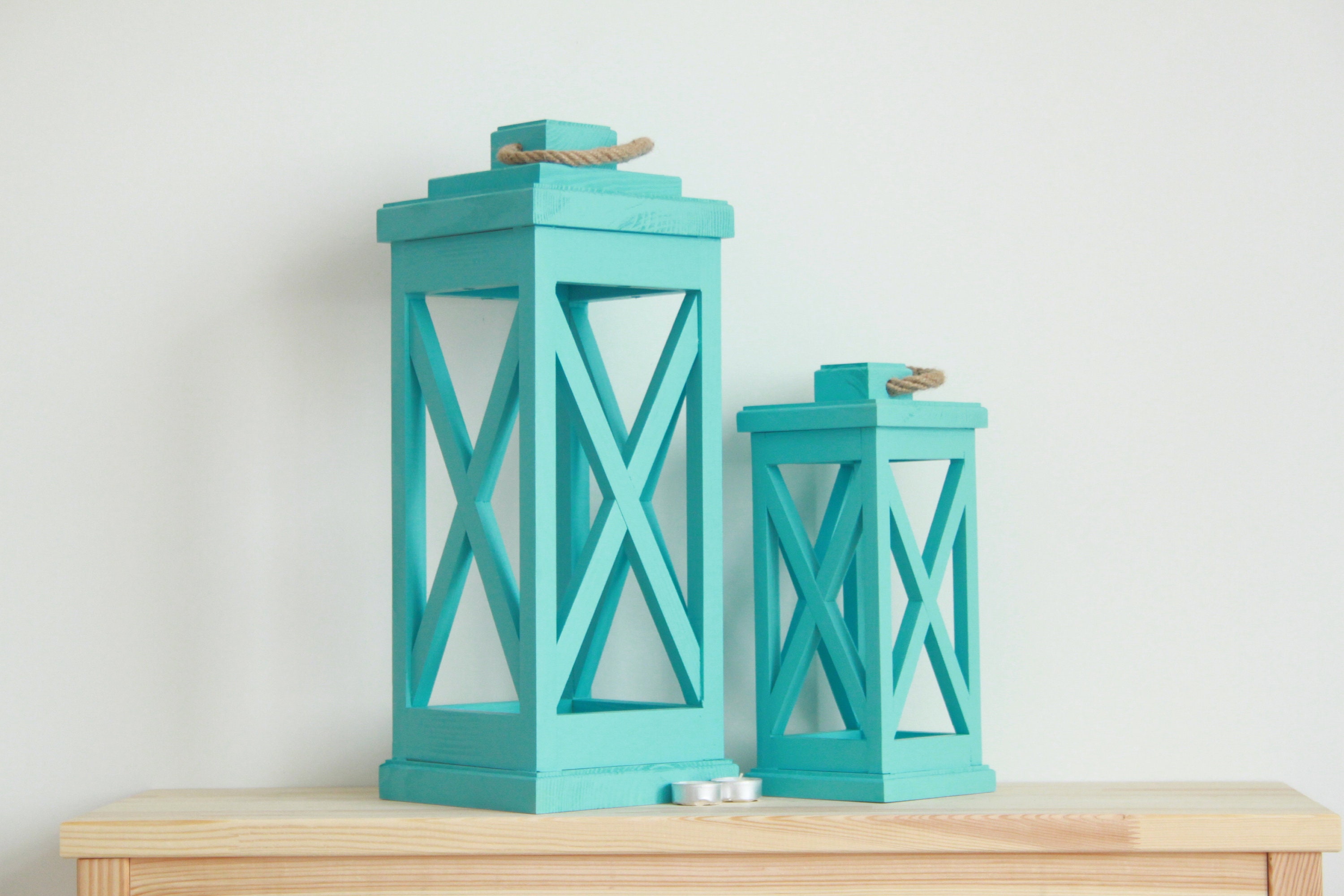 Set of 2 Wooden Outdoor Lantern Candle Holder Etsy