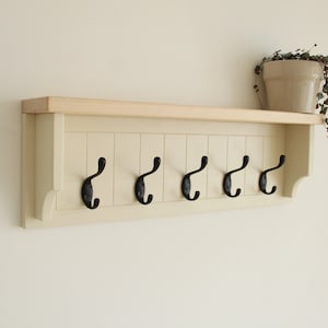 Wall mounted coat rack with a shelf for the hallway, entryway, mudroom, bathroom, or laundry room.