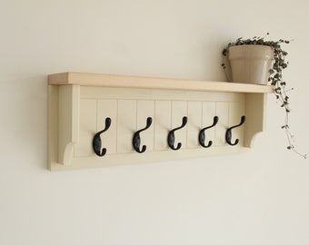 Wall mounted coat rack with a shelf for the hallway, entryway, mudroom, bathroom, or laundry room.
