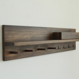 Coat rack with shelf, Entryway organizer shelf with peg rail Rosewood