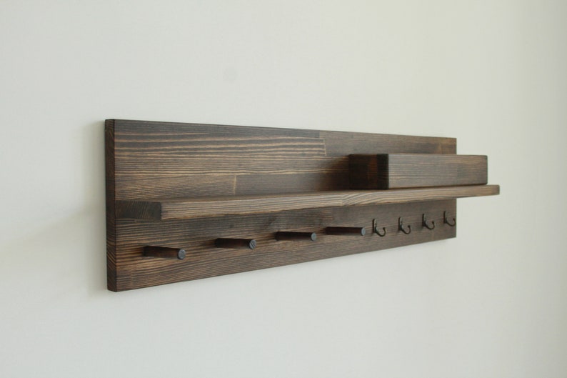 Coat rack with shelf, Entryway organizer shelf with peg rail Rosewood