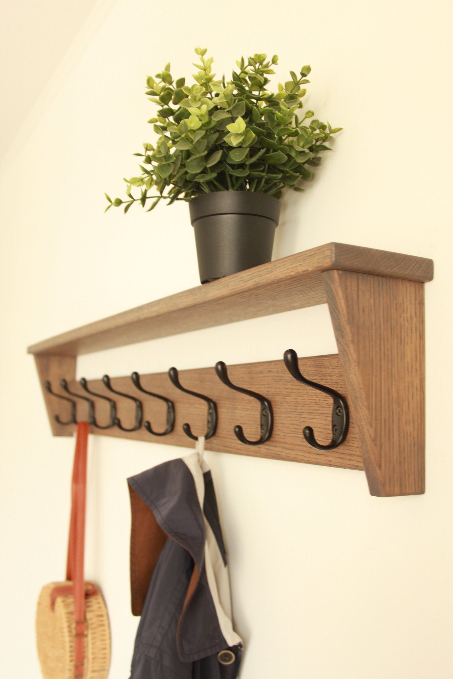 Oak Wall Mounted Coat Rack Wall Hook Shelf for Hallway - Etsy