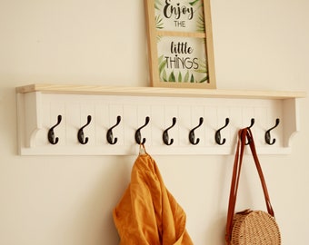 Wall mount coat rack with shelf, bathroom towel rack