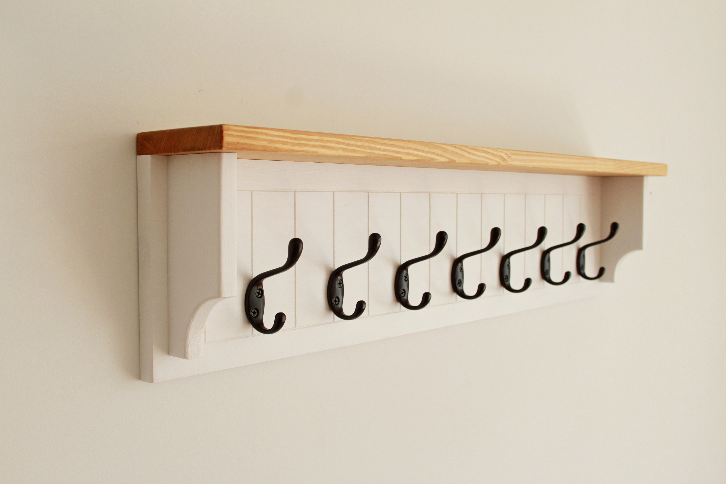 6 hook coat rack with shelf clearance