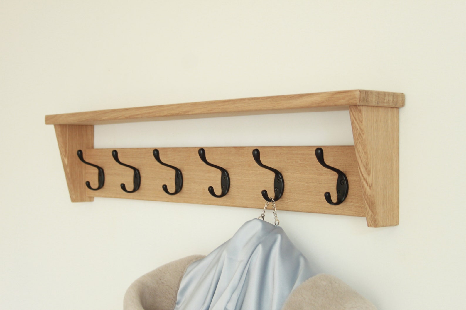 Solid Wood Oak Coat Hooks Wall Coat Rack With Shelf Entryway - Etsy