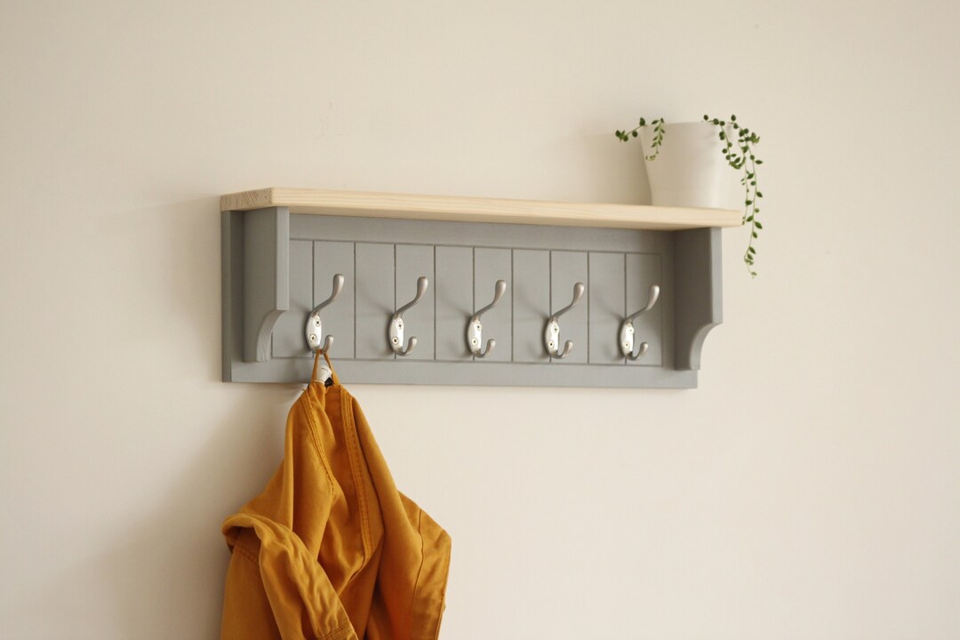 Gray Coat Rack With Shelf, Mudroom Hooks, Entryway Shelf With Hooks Etsy