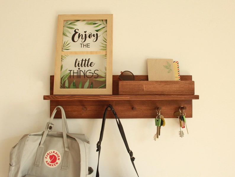 Coat rack with shelf, Key Holder for Wall, mail organizer Rustic oak