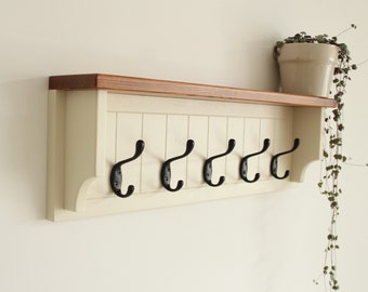 Rustic coat rack with shelf, Entryway organizer wall mount