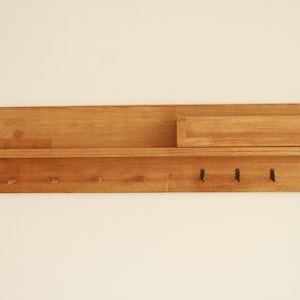 Coat rack with shelf, Entryway organizer shelf with peg rail Oak