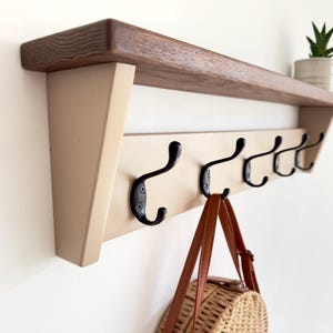 Solid wood ash coat hooks, wall mounted coat rack with shelf. Perfect gift for housewarming.