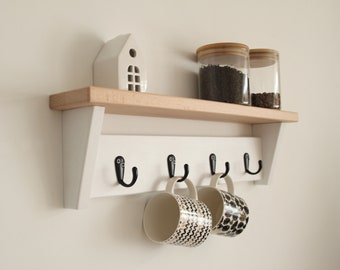 Kitchen shelf with hooks, kitchen organization and storage