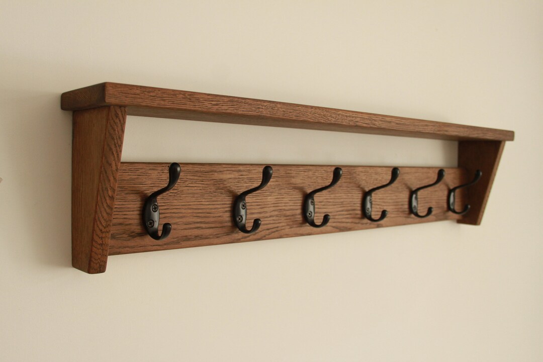 Natural Wooden Wall Mounted Coat Rack 5 Pegs Stylish Durable