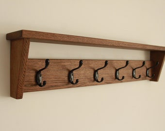 Solid wood wall mounted coat rack with storage, Wall coat rack with shelf entryway