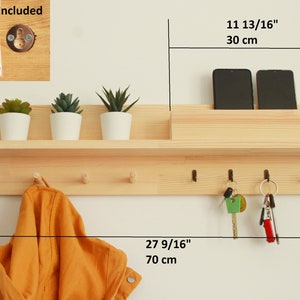 Coat rack with shelf, Entryway organizer shelf with peg rail image 2