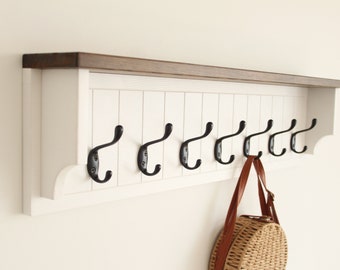 Wooden towel rack with shelf, wall coat rack