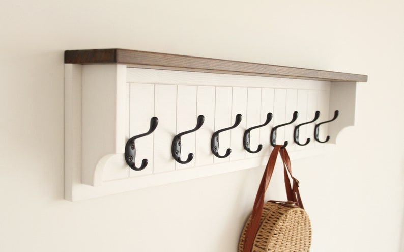 Wooden towel rack with shelf, wall coat rack White + Rosewood