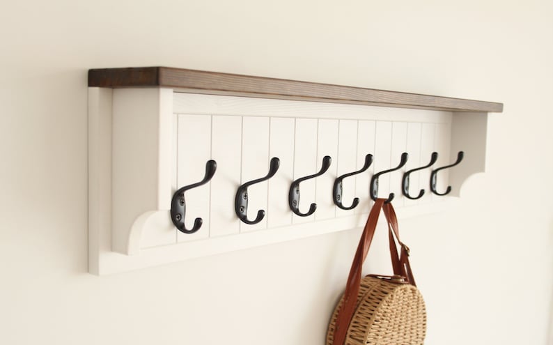 Wooden towel rack with shelf, wall coat rack