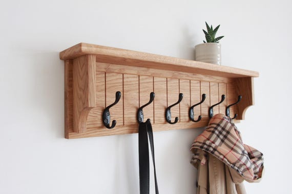 Appendiabiti Da Parete In Legno Di Mogano Gerda – 50 Cm Con 5 Ganci E Ripiano – Fatto A Mano - 2