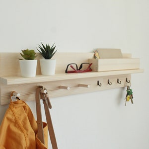 Coat rack with shelf, Entryway organizer shelf with peg rail Ligth white