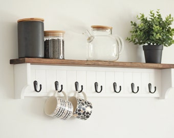 Wooden kitchen organizer, towel rack for bathroom wall