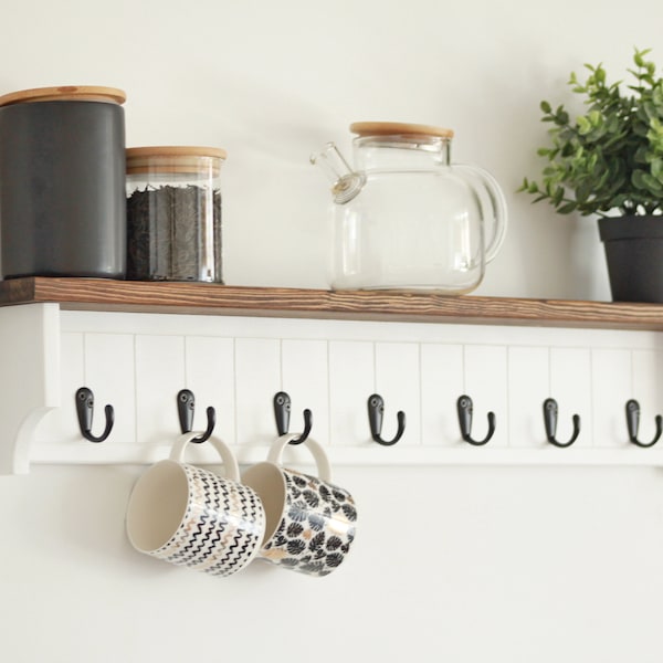 Wooden kitchen organizer, towel rack for bathroom wall