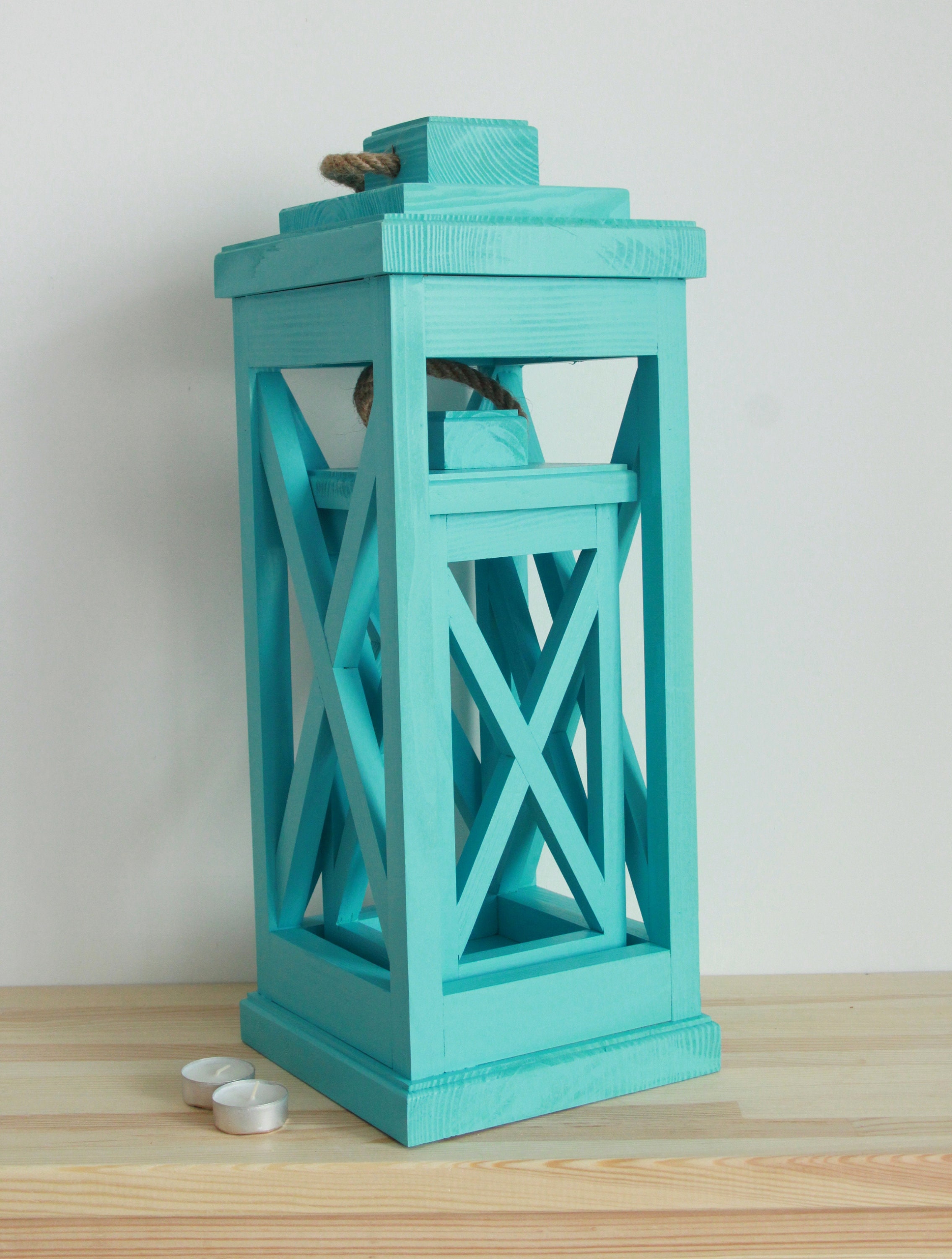 Set of 2 Wooden Outdoor Lantern Candle Holder Etsy