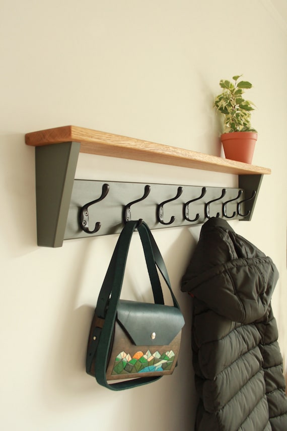 Wood and metal shelf with hooks sale