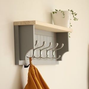 Wooden towel rack with shelf, wall coat rack Gray + ligth white