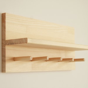 Shelf with hooks, Wooden peg rail, towel rack