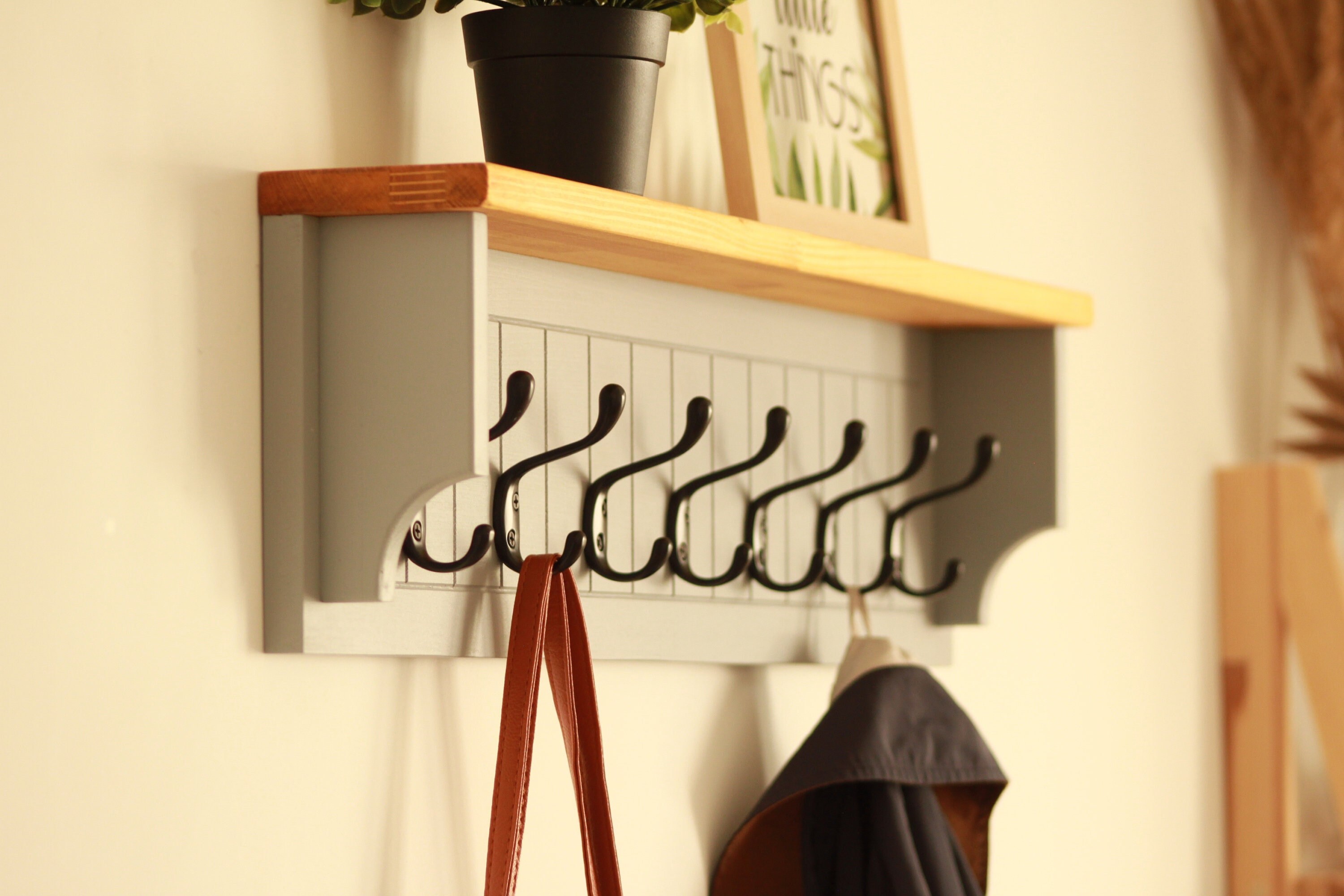 Coat Rack BO with 5 hooks, Wall Mounted, oiled oak, silver hooks - Woodek  Design