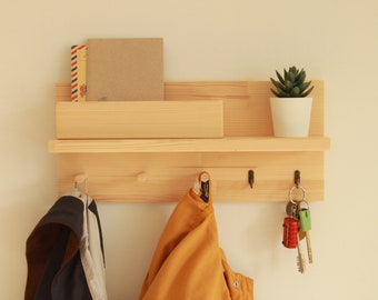 Key holder for wall, coat rack with shelf