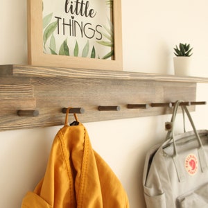 Shelf with hooks, coffee cup rack, wooden peg rail, peg rack, entryway decor, shaker peg, nursery shelf