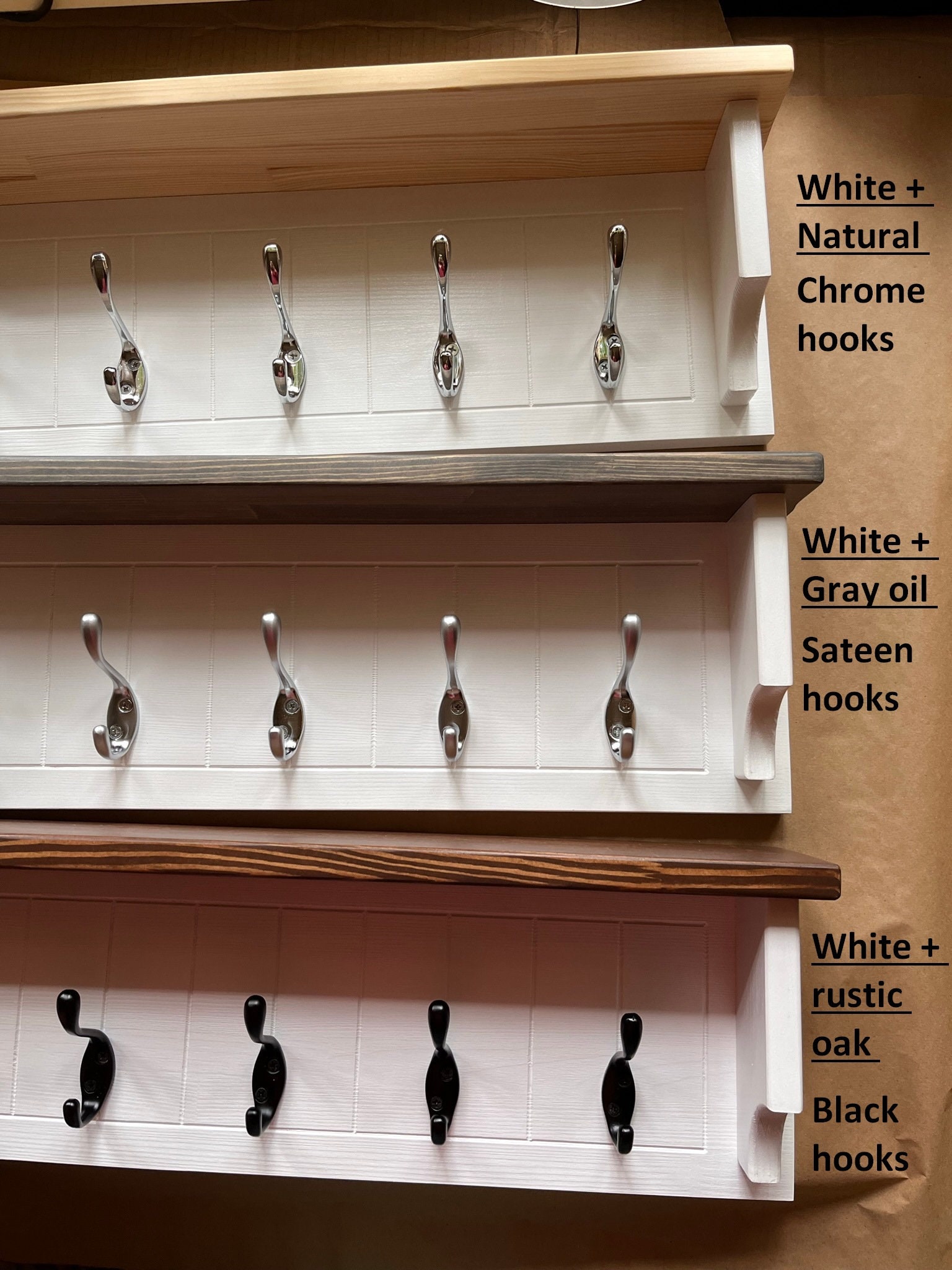 VERTORGAN Coat Hooks, Wood Rack Wall-Mounted, 31.5 Inch Entryway Shelf with  10 Hooks (Brown)