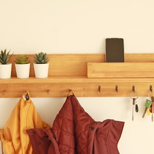 Coat rack with shelf, Entryway organizer shelf with peg rail image 3