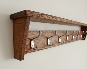 Сoat rack with storage, Wood entryway coat hooks, Coat hook for hallway, utility room or bathroom