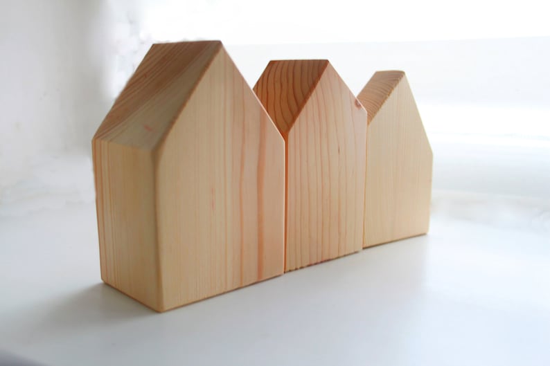 Set of 3 Unfinished Wooden House wooden block houses Etsy