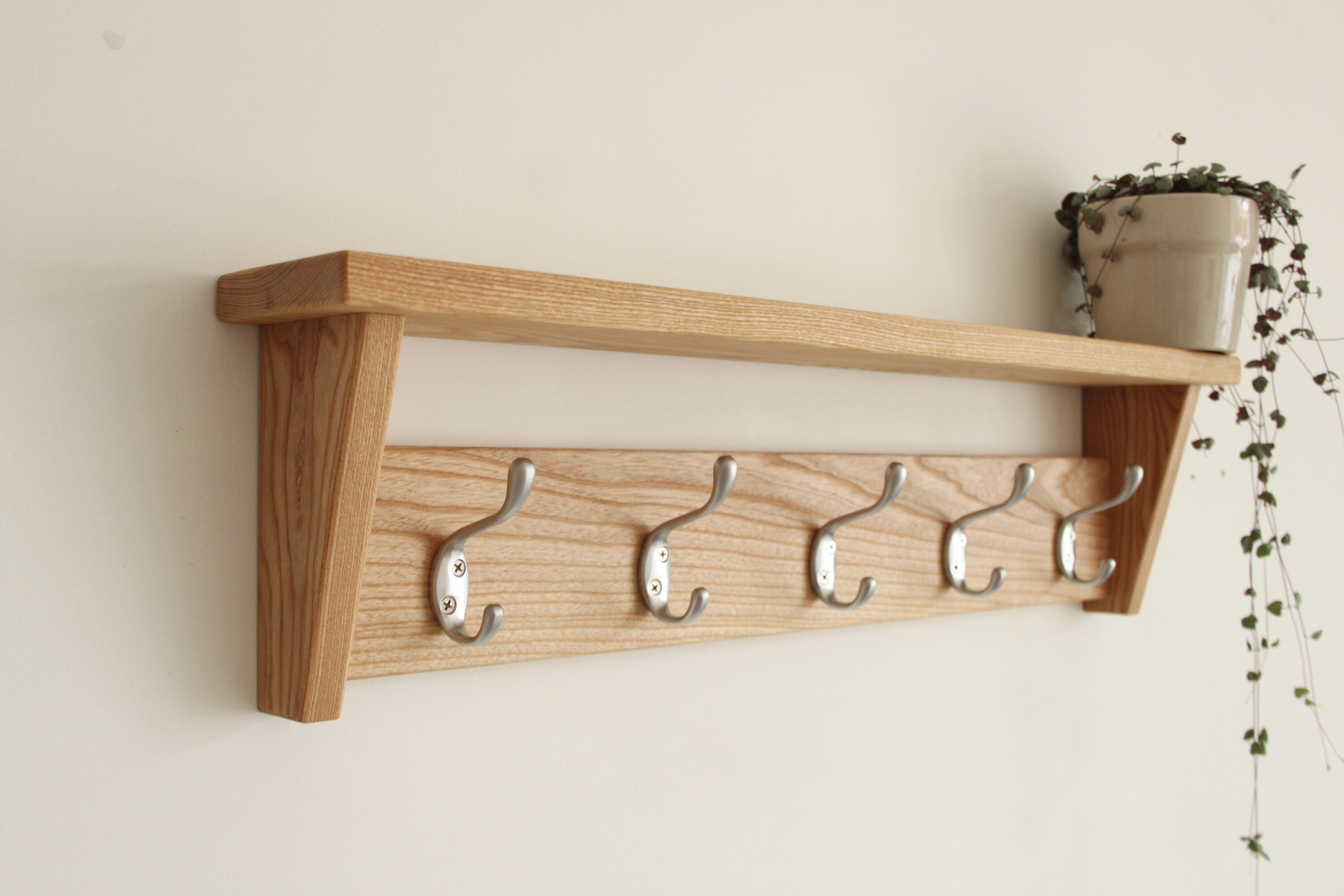 Coat Rack Wall Mount, Coat Hook With Shelf, Oak Floating Entryway Shelf,  Wooden Decor -  Sweden