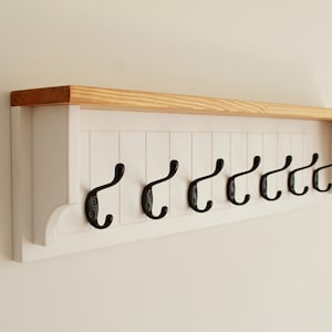 Wooden towel rack with shelf, wall coat rack image 3