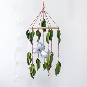 Koala baby mobile for crib, Australian animals nursery decor, Felt eucalyptus leaves image 1