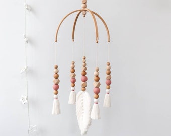 Macrame baby mobile for crib, Boho nursery decor, Baby girl shower gift