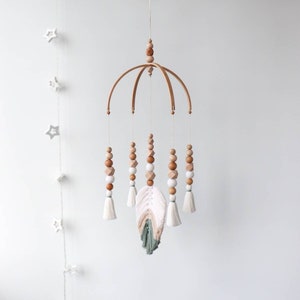 Macrame baby mobile for crib, Boho nursery decor, Neutral baby shower gift