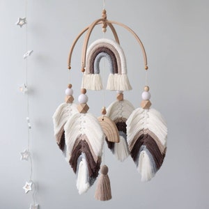Macrame baby mobile, Boho nursery decor, Rainbow mobile for crib