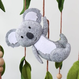 Koala baby mobile for crib, Australian animals nursery decor, Felt eucalyptus leaves image 4