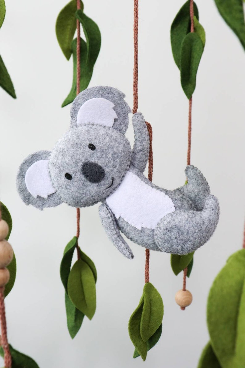Koala baby mobile for crib, Australian animals nursery decor, Felt eucalyptus leaves image 4
