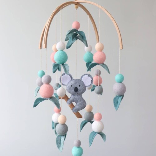 Koala Baby Mobile Koala Nursery Decor Baby Girl Felt Mobile Etsy
