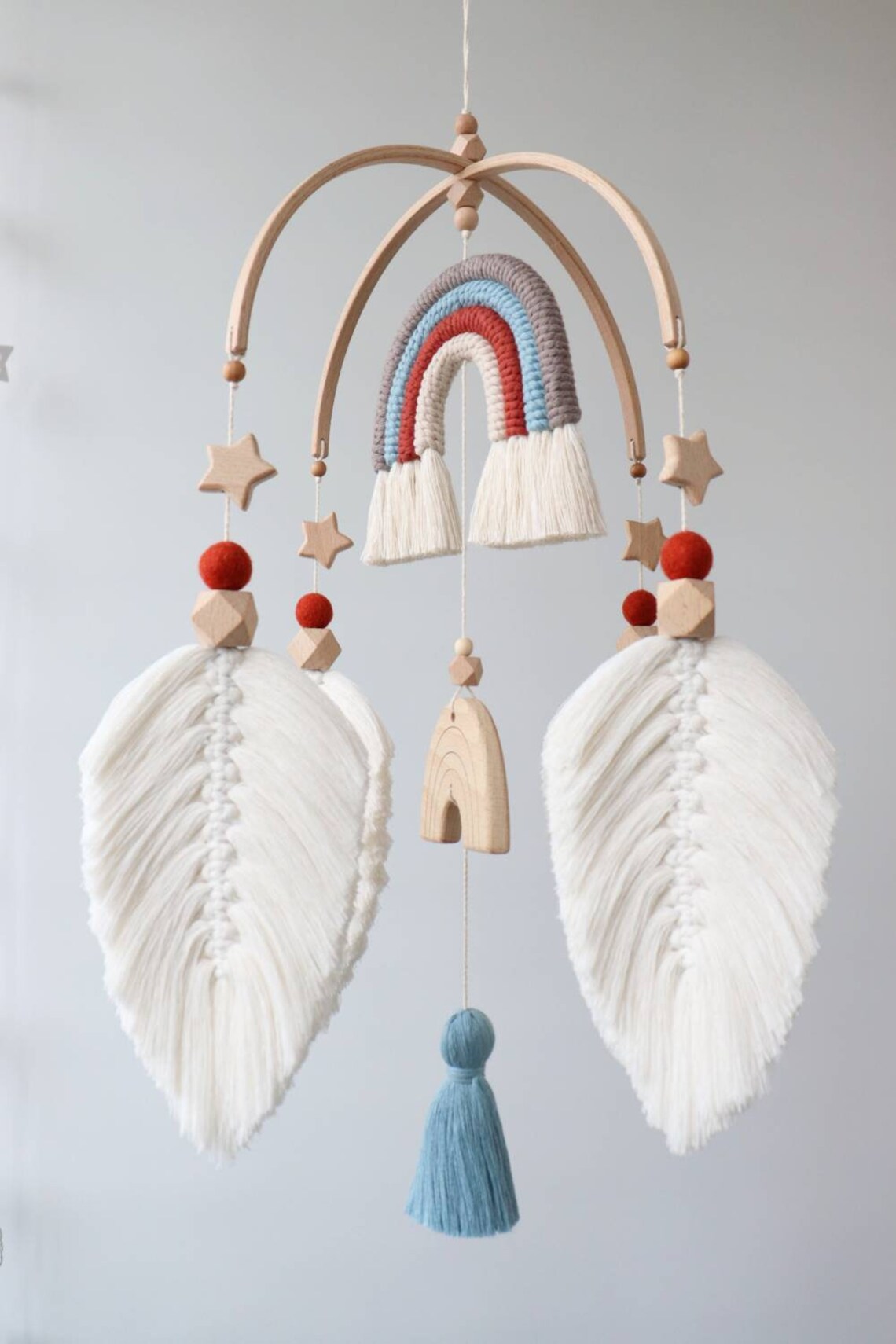 Macrame baby boy mobile Boho nursery decor Rainbow mobile Etsy