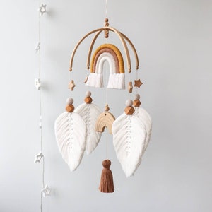 Babymobiel macramé, boho-inrichting kinderkamer, regenboog mobiel voor wieg, mobiel sterren