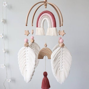 Macramé mobiel babymeisje, boho-inrichting kinderkamer, regenboog mobiel voor wieg, Stars mobiel